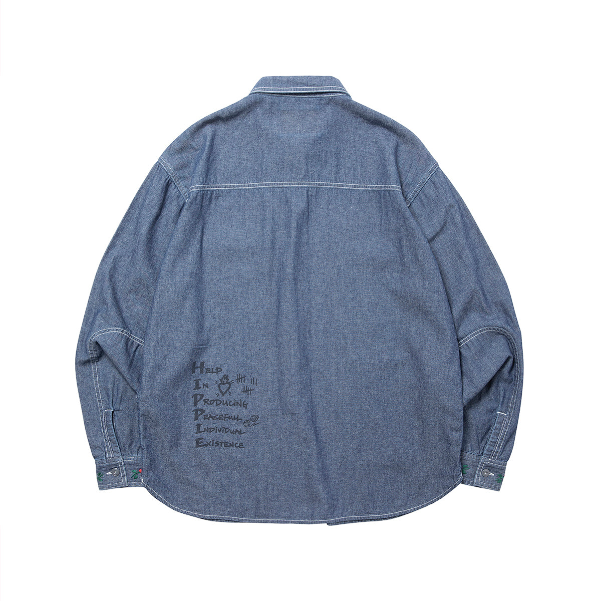 Liberaiders HIPPIE CHAMBRAY SHIRT リベレイダース ヒッピー シャンブレー シャツ 731022603【メンズ デニムシャツ 花柄刺繍 ヴィンテージ 羽織り 26FW】