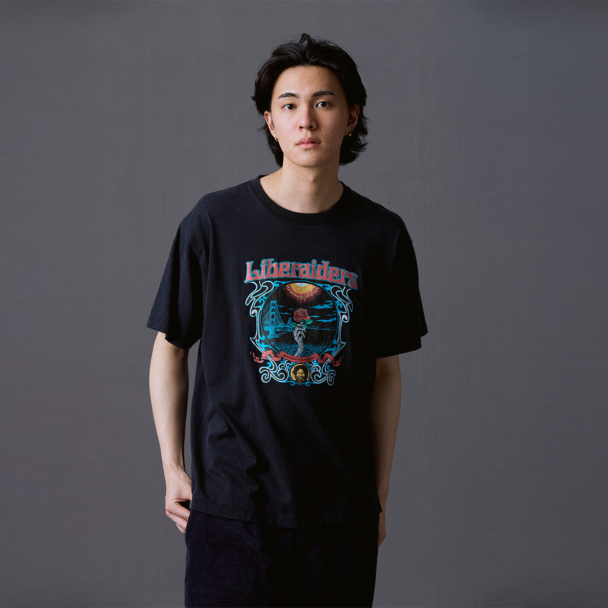 Liberaiders DEAD ROSE TEE リベレイダース デッド ローズ Tシャツ 736012603【メンズ 半袖Tシャツ 天竺 フロスト加工 グラフィック 26FW】