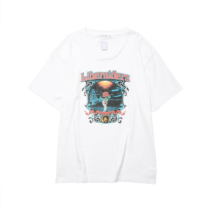 Liberaiders DEAD ROSE TEE リベレイダース デッド ローズ Tシャツ 736012603【メンズ 半袖Tシャツ 天竺 フロスト加工 グラフィック 26FW】