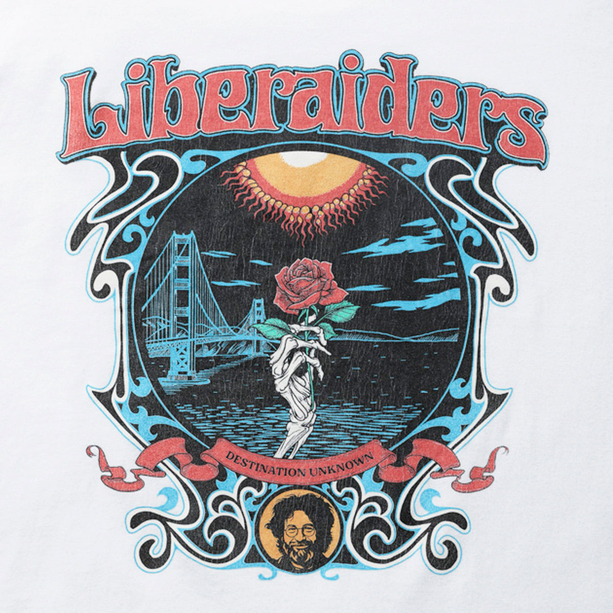 Liberaiders DEAD ROSE TEE リベレイダース デッド ローズ Tシャツ 736012603【メンズ 半袖Tシャツ 天竺 フロスト加工 グラフィック 26FW】