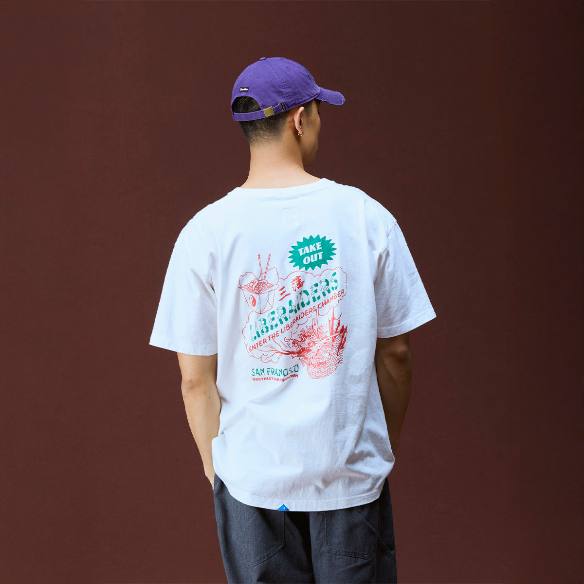 Liberaiders CHINATOWN TEE リベレイダース チャイナタウン Tシャツ 736042603【メンズ 半袖Tシャツ 天竺 フロスト加工 ヴィンテージライク バッグロゴ 26FW】