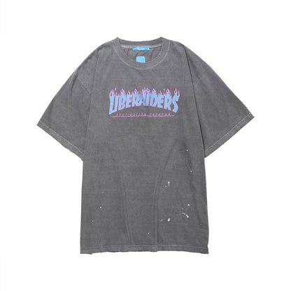 Liberaiders FLAME LOGO TEE リベレイダース フレーム ロゴ ティー 736112603【メンズ 半袖Tシャツ 前面プリント ロゴ ビンテージ加工 26FW】