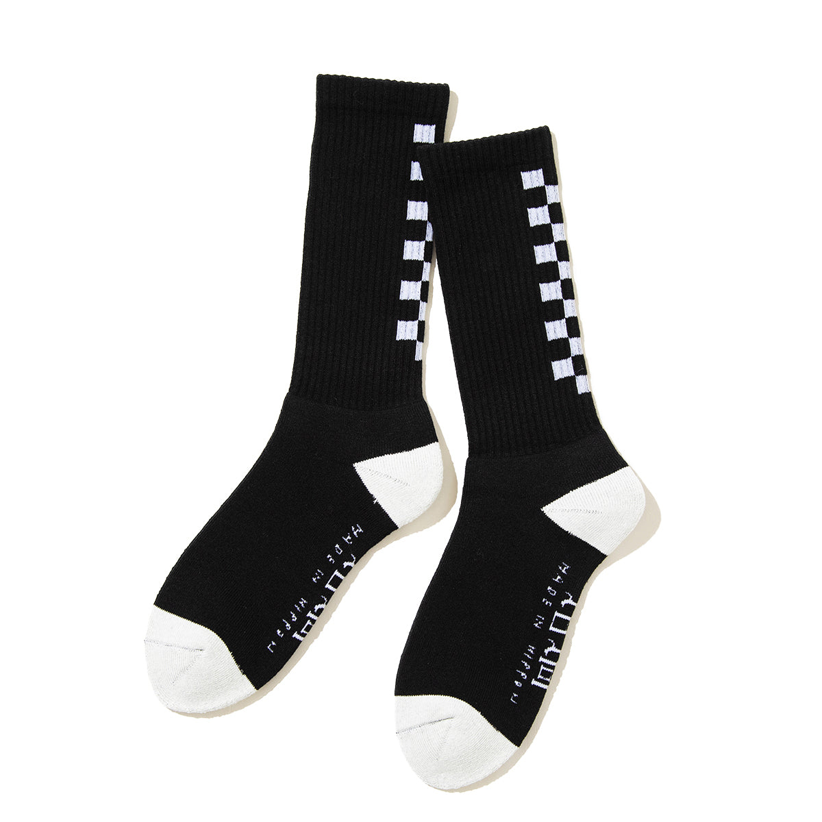 坩堝 CHECKER LINE SOCKS RUTSUBO チェッカー ライン ソックス R26FA-LINE-SK【メンズ 靴下 デイリーユース カジュアル ロゴ入り 日本製 26FW】