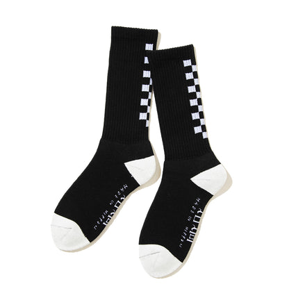 坩堝 CHECKER LINE SOCKS RUTSUBO チェッカー ライン ソックス R26FA-LINE-SK【メンズ 靴下 デイリーユース カジュアル ロゴ入り 日本製 26FW】