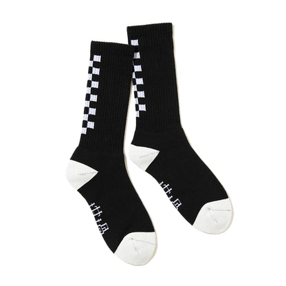 坩堝 CHECKER LINE SOCKS RUTSUBO チェッカー ライン ソックス R26FA-LINE-SK【メンズ 靴下 デイリーユース カジュアル ロゴ入り 日本製 26FW】