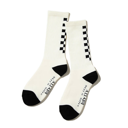 坩堝 CHECKER LINE SOCKS RUTSUBO チェッカー ライン ソックス R26FA-LINE-SK【メンズ 靴下 デイリーユース カジュアル ロゴ入り 日本製 26FW】