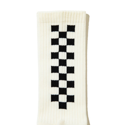 坩堝 CHECKER LINE SOCKS RUTSUBO チェッカー ライン ソックス R26FA-LINE-SK【メンズ 靴下 デイリーユース カジュアル ロゴ入り 日本製 26FW】