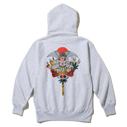 坩堝 KUMADE PULLOVER HOODIE (RUTSUBO×画工遊鷹） RUTSUBO クマデ プルオーバー フーディー R26FA-YUTAKA-PF1【メンズ フード付きパーカー グラフィック ヘビーウェイトスウェット 12oz 26FW】