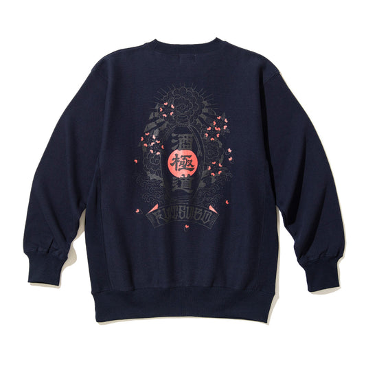 坩堝 酒極道 CREW SWEAT (RUTSUBO×画工遊鷹） RUTSUBO サケゴクドウ クルー スウェット R26FA-YUTAKA-PF2【メンズ トレーナー ヘビーウェイトスウェット 裏起毛 プリントデザイン 26FW】