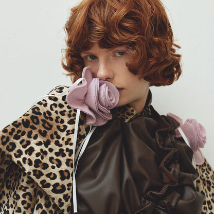 naokitomizuka Leopard-Sleeve Volume Shirt ナオキトミヅカ レオパードスリーブボリュームシャツ GRNTB027【レディース 長袖シャツ ヒョウ柄 日本製 26FW】