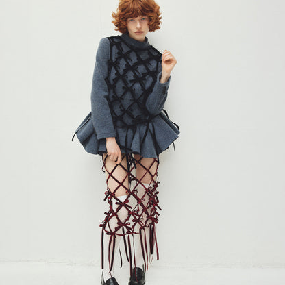 naokitomizuka Velvet Ribbon Tops ナオキトミヅカ ベルベットリボントップス GRNTB028【レディース ベルベット リボン レイヤード 日本製 26FW】