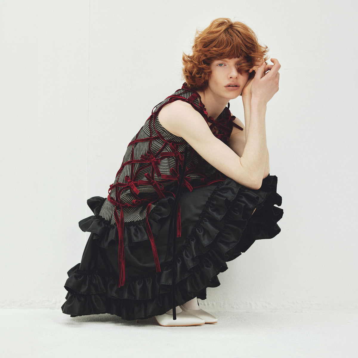 naokitomizuka Velvet Ribbon Tops ナオキトミヅカ ベルベットリボントップス GRNTB028【レディース ベルベット リボン レイヤード 日本製 26FW】