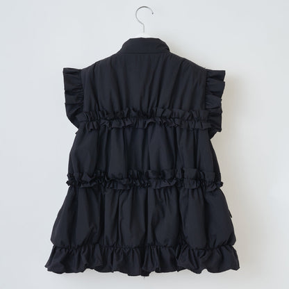naokitomizuka Reebok Quilted Vest ナオキトミヅカ リーボック キルテッドベスト GRNTJ015【レディース ジップベスト キルト フリル コード付き ロゴ刺繍 26FW】