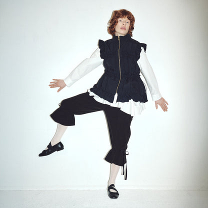 naokitomizuka Reebok Quilted Vest ナオキトミヅカ リーボック キルテッドベスト GRNTJ015【レディース ジップベスト キルト フリル コード付き ロゴ刺繍 26FW】