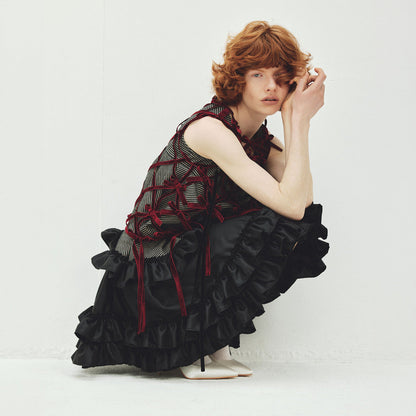naokitomizuka Sleeveless Ruffle Dress ナオキトミヅカ スリーブレスラッフルドレス GRNTO023【レディース ショート丈ドレス ミニワンピース ベルベットリボン 26FW】