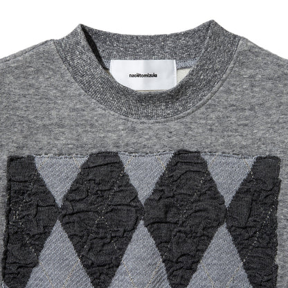 naokitomizuka Argyle Knit Docking Sweat ナオキトミヅカ アーガイルニットドッキングスウェット GRNTT031【レディース ニット スウェット トレーナー アーガイル柄 ドッキング 26FW】