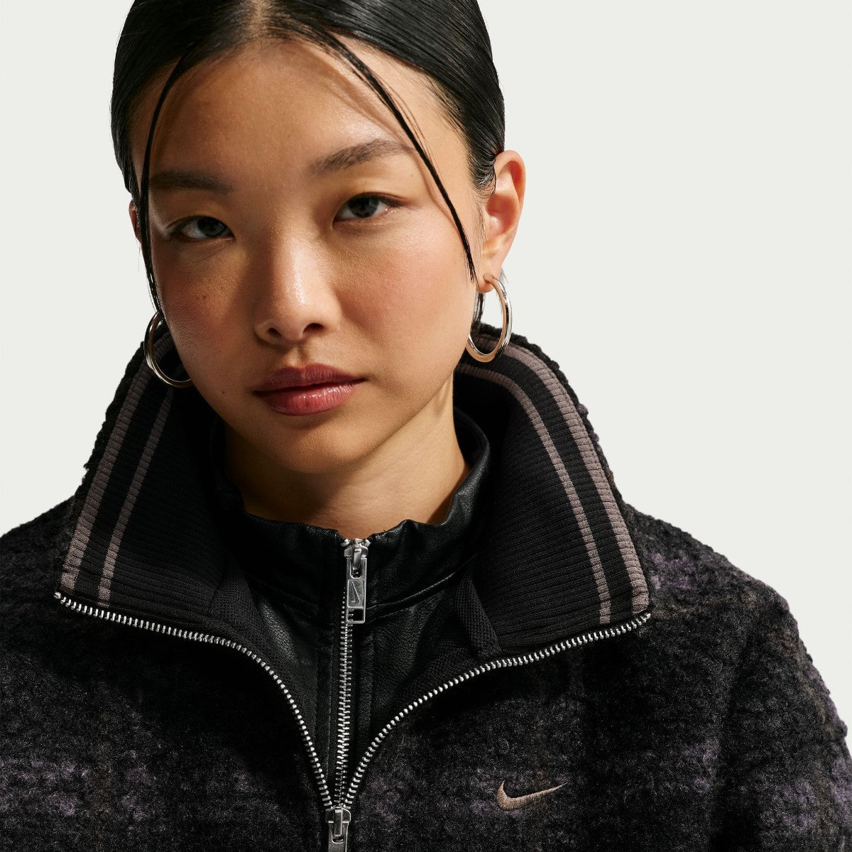 NIKE Oversized Plaid High Pile Fleece Jacket ナイキ オーバーサイズド プレイド ハイパイル フリース ジャケット IQ8269【レディース フリースジャケット チェック柄 ストライプリブ 26FW】