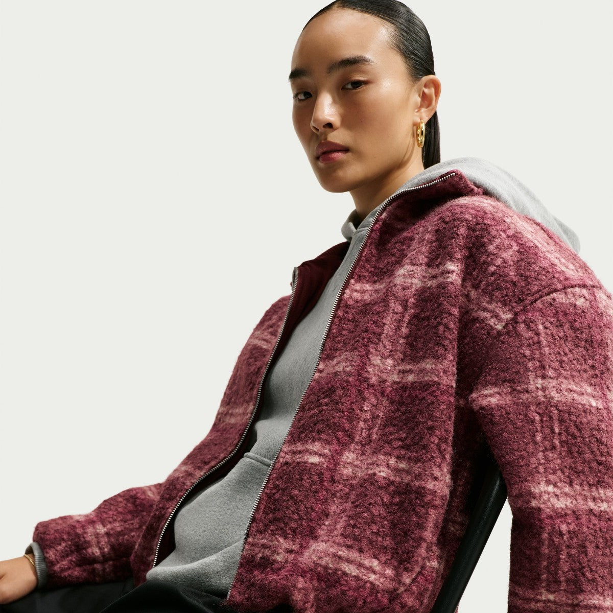 NIKE Oversized Plaid High Pile Fleece Jacket ナイキ オーバーサイズド プレイド ハイパイル フリース ジャケット IQ8269【レディース フリースジャケット チェック柄 ストライプリブ 26FW】