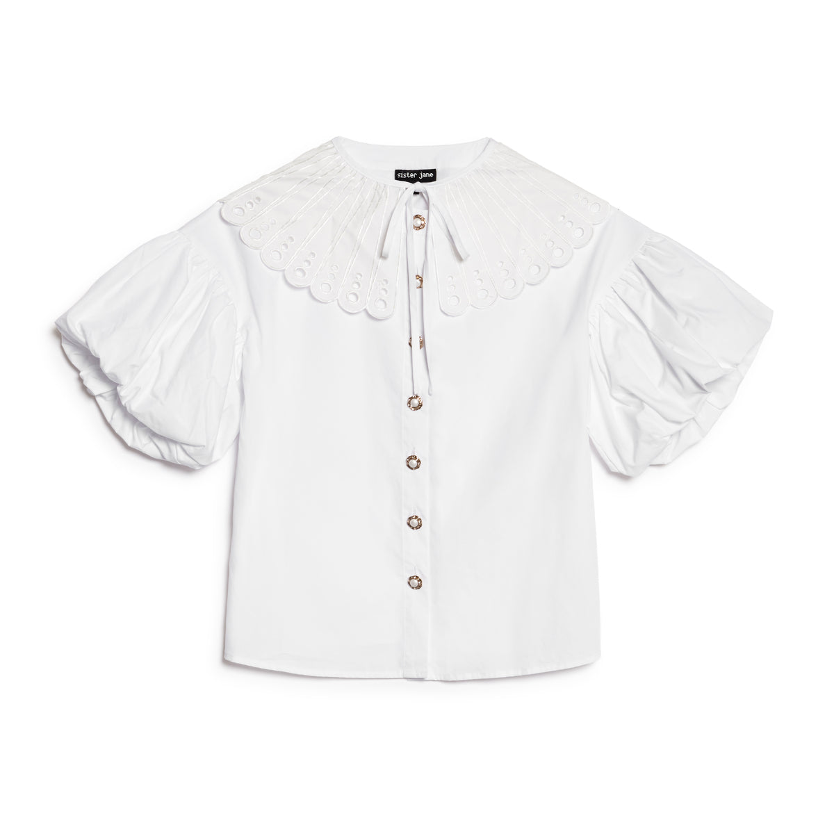 Sister Jane Lumiere Collar Blouse シスター ジェーン ルミエール カラー ブラウス 34SJ01BL1314WHT【レディース 半袖ブラウス パフスリーブ ガーリー 上品 きれいめ 取り外し可能 26FW】