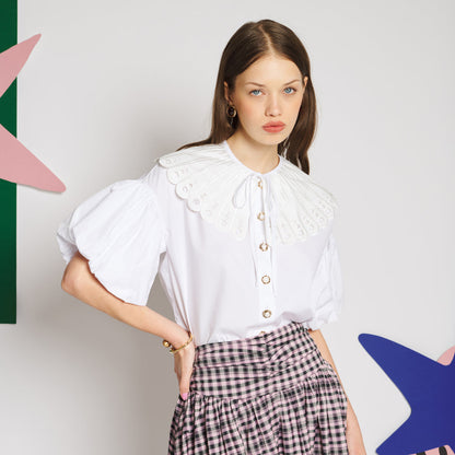Sister Jane Lumiere Collar Blouse シスター ジェーン ルミエール カラー ブラウス 34SJ01BL1314WHT【レディース 半袖ブラウス パフスリーブ ガーリー 上品 きれいめ 取り外し可能 26FW】