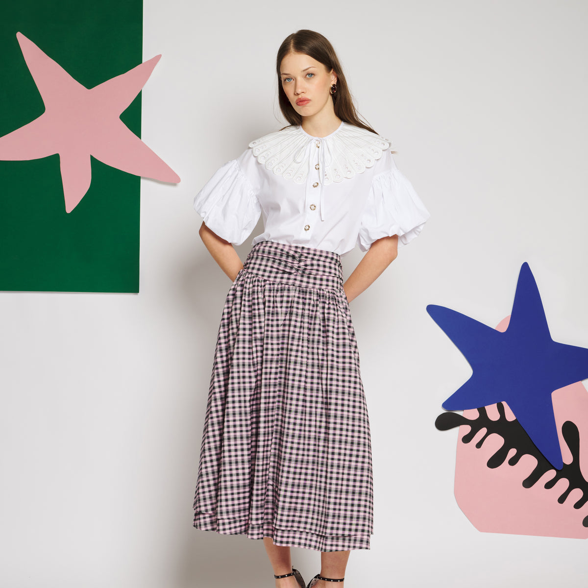 Sister Jane Lumiere Collar Blouse シスター ジェーン ルミエール カラー ブラウス 34SJ01BL1314WHT【レディース 半袖ブラウス パフスリーブ ガーリー 上品 きれいめ 取り外し可能 26FW】