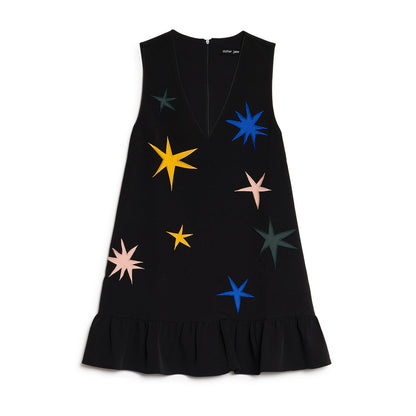 Sister Jane Rayon Applique Mini One-Piece シスター ジェーン レイヨン アップリケ ミニ ワンピース 34SJ01DR2574BLK【レディース ミニワンピース Vネック アップリケ 刺繍 星柄 26FW】