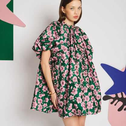 Sister Jane Colette Jacquard Bubble One-Piece シスター ジェーン コレット ジャカード バブル ワンピース 34SJ01DR2576GRN【レディース ミニワンピース パフスリーブ オーバーサイズ 花柄 26FW】