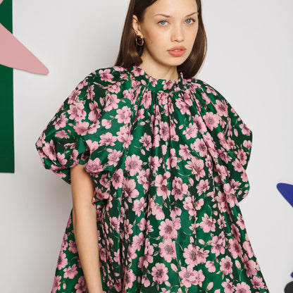 Sister Jane Colette Jacquard Bubble One-Piece シスター ジェーン コレット ジャカード バブル ワンピース 34SJ01DR2576GRN【レディース ミニワンピース パフスリーブ オーバーサイズ 花柄 26FW】