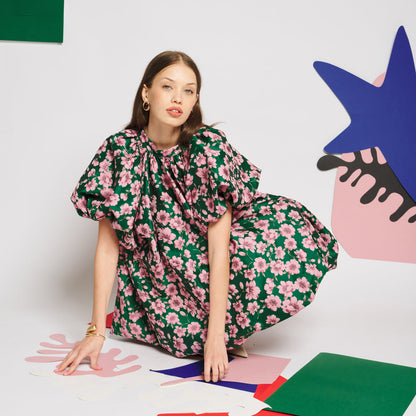 Sister Jane Colette Jacquard Bubble One-Piece シスター ジェーン コレット ジャカード バブル ワンピース 34SJ01DR2576GRN【レディース ミニワンピース パフスリーブ オーバーサイズ 花柄 26FW】