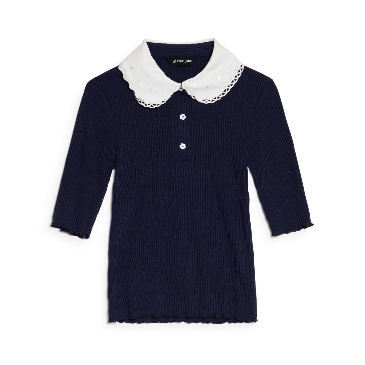 Sister Jane Elise Polo Tops シスター ジェーン エリーズ ポロ トップス 34SJ01TO653NVY【レディース ポロニット 刺繍 ガーリー 上品  デイリーユース 26FW】