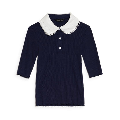 Sister Jane Elise Polo Tops シスター ジェーン エリーズ ポロ トップス 34SJ01TO653NVY【レディース ポロニット 刺繍 ガーリー 上品  デイリーユース 26FW】