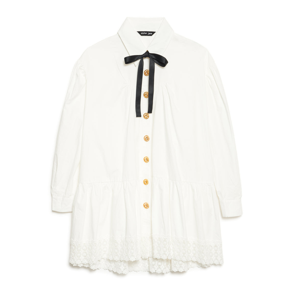 Sister Jane Endora Shirt One-Piece シスター ジェーン エンドラ シャツ ワンピース 34SJ02DR2611WHT【レディース ミニワンピース シャツワンピース オーバーサイズ リボン ガーリー 26FW】