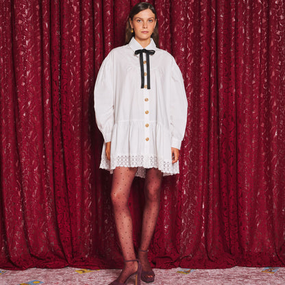 Sister Jane Endora Shirt One-Piece シスター ジェーン エンドラ シャツ ワンピース 34SJ02DR2611WHT【レディース ミニワンピース シャツワンピース オーバーサイズ リボン ガーリー 26FW】