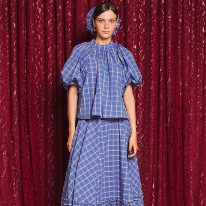 Sister Jane Lumina Check Tops シスター ジェーン ルミナ チェック トップス 34SJ02TO655BLE【レディース 半袖ブラウス ボリューム感 パフスリーブ チェック柄 26FW】