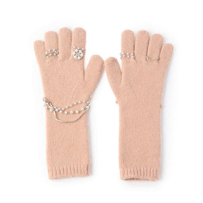 Casselini Knit Bijou Gloves キャセリーニ ニットビジューグローブ 262-112208【レディース 手袋 防寒性 真冬 ガーリー デイリーユース 26FW】