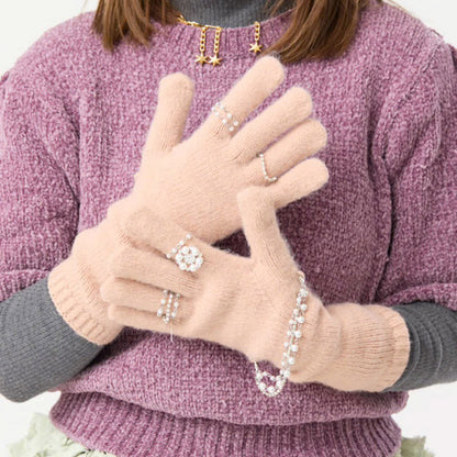 Casselini Knit Bijou Gloves キャセリーニ ニットビジューグローブ 262-112208【レディース 手袋 防寒性 真冬 ガーリー デイリーユース 26FW】