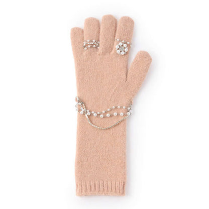 Casselini Knit Bijou Gloves キャセリーニ ニットビジューグローブ 262-112208【レディース 手袋 防寒性 真冬 ガーリー デイリーユース 26FW】