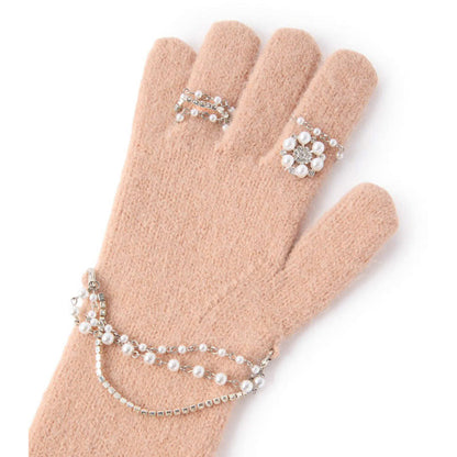 Casselini Knit Bijou Gloves キャセリーニ ニットビジューグローブ 262-112208【レディース 手袋 防寒性 真冬 ガーリー デイリーユース 26FW】