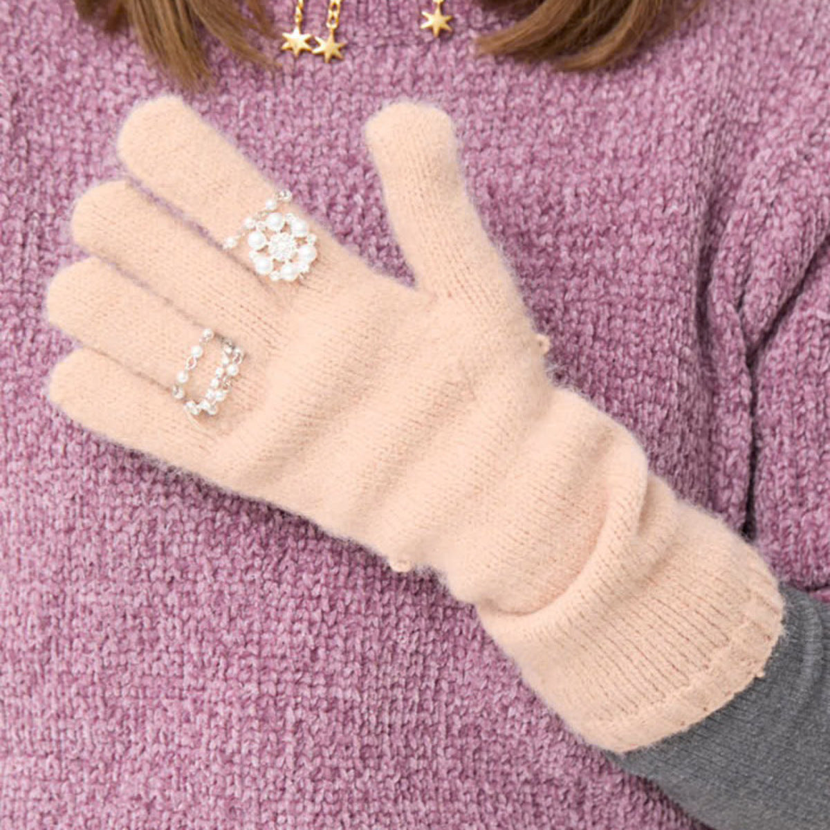 Casselini Knit Bijou Gloves キャセリーニ ニットビジューグローブ 262-112208【レディース 手袋 防寒性 真冬 ガーリー デイリーユース 26FW】