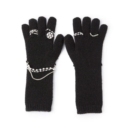 Casselini Knit Bijou Gloves キャセリーニ ニットビジューグローブ 262-112208【レディース 手袋 防寒性 真冬 ガーリー デイリーユース 26FW】