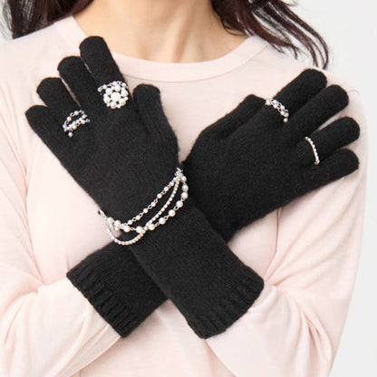 Casselini Knit Bijou Gloves キャセリーニ ニットビジューグローブ 262-112208【レディース 手袋 防寒性 真冬 ガーリー デイリーユース 26FW】