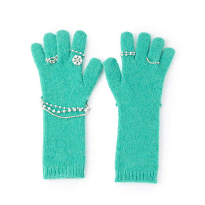 Casselini Knit Bijou Gloves キャセリーニ ニットビジューグローブ 262-112208【レディース 手袋 防寒性 真冬 ガーリー デイリーユース 26FW】