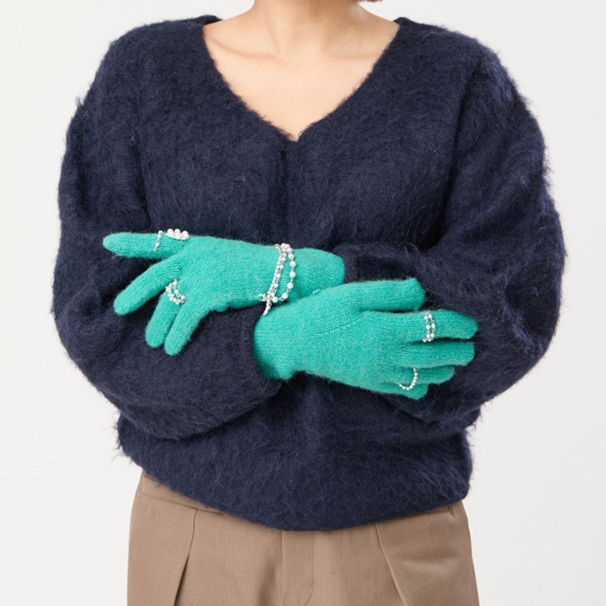 Casselini Knit Bijou Gloves キャセリーニ ニットビジューグローブ 262-112208【レディース 手袋 防寒性 真冬 ガーリー デイリーユース 26FW】