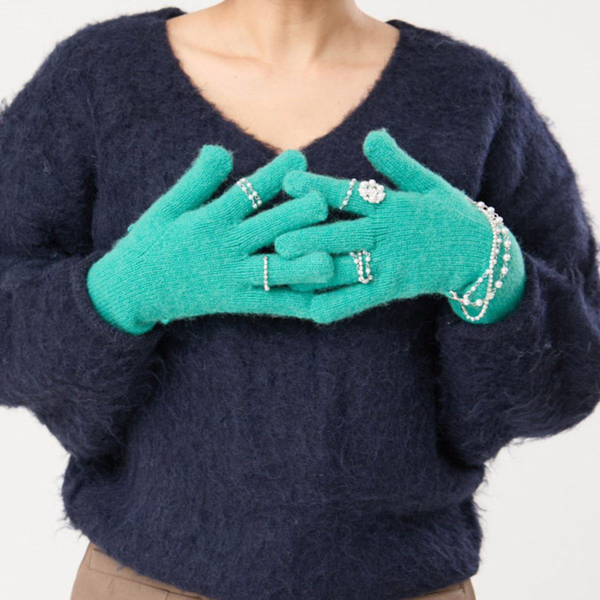 Casselini Knit Bijou Gloves キャセリーニ ニットビジューグローブ 262-112208【レディース 手袋 防寒性 真冬 ガーリー デイリーユース 26FW】
