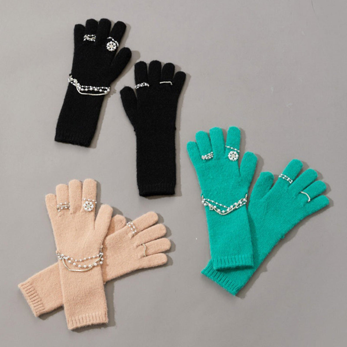 Casselini Knit Bijou Gloves キャセリーニ ニットビジューグローブ 262-112208【レディース 手袋 防寒性 真冬 ガーリー デイリーユース 26FW】