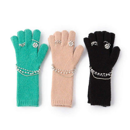 Casselini Knit Bijou Gloves キャセリーニ ニットビジューグローブ 262-112208【レディース 手袋 防寒性 真冬 ガーリー デイリーユース 26FW】