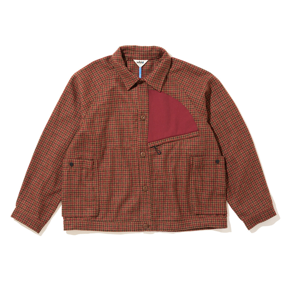 wfeld Wool-Nylon Tweed Short Shirt Jacket フェルド ウールナイロン ツイード ショート シャツジャケット WF-26AW-WLD-JK06【メンズ チェック柄 ショート丈 パッチポケット カジュアル デイリーユース 26FW】