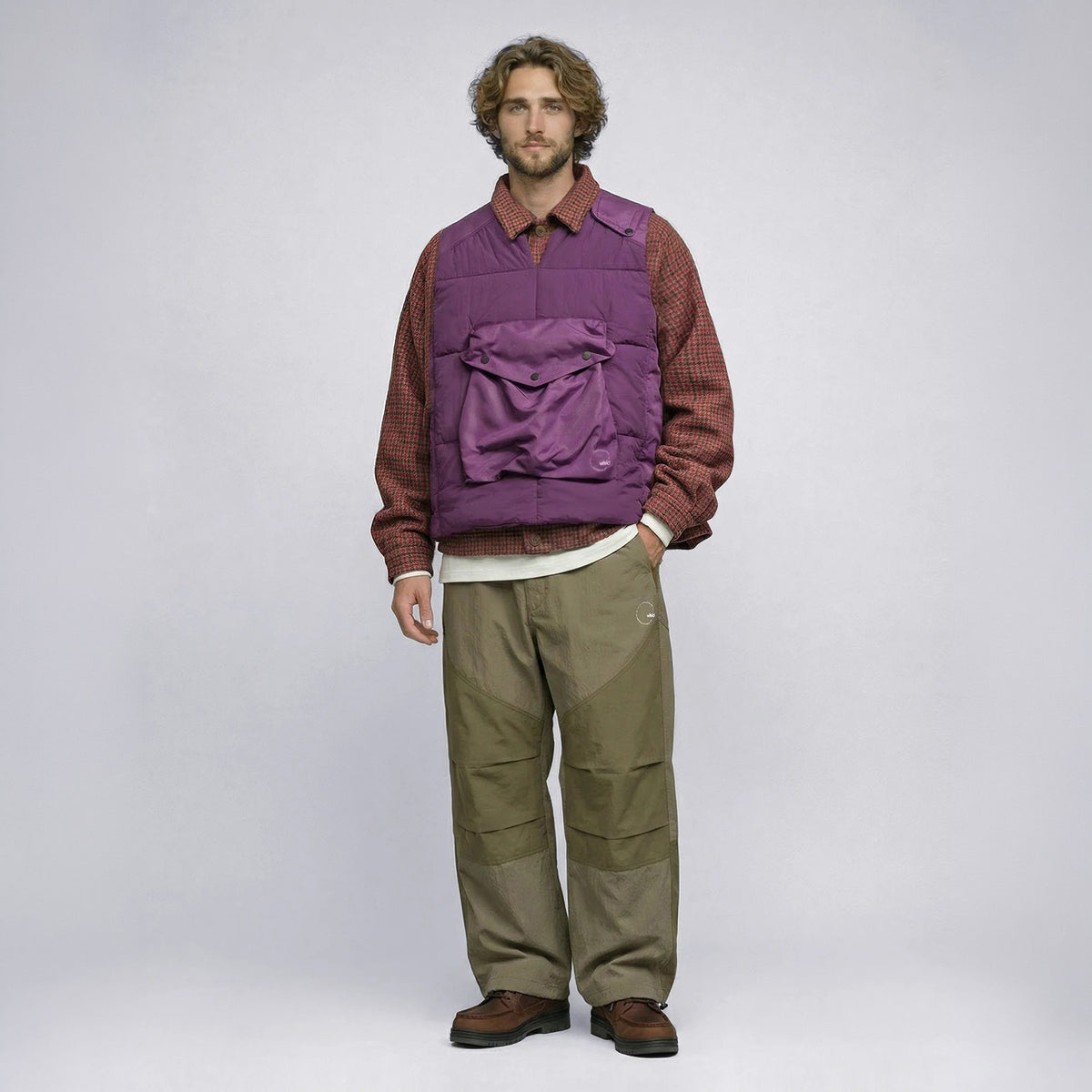 wfeld Wool-Nylon Tweed Short Shirt Jacket フェルド ウールナイロン ツイード ショート シャツジャケット WF-26AW-WLD-JK06【メンズ チェック柄 ショート丈 パッチポケット カジュアル デイリーユース 26FW】