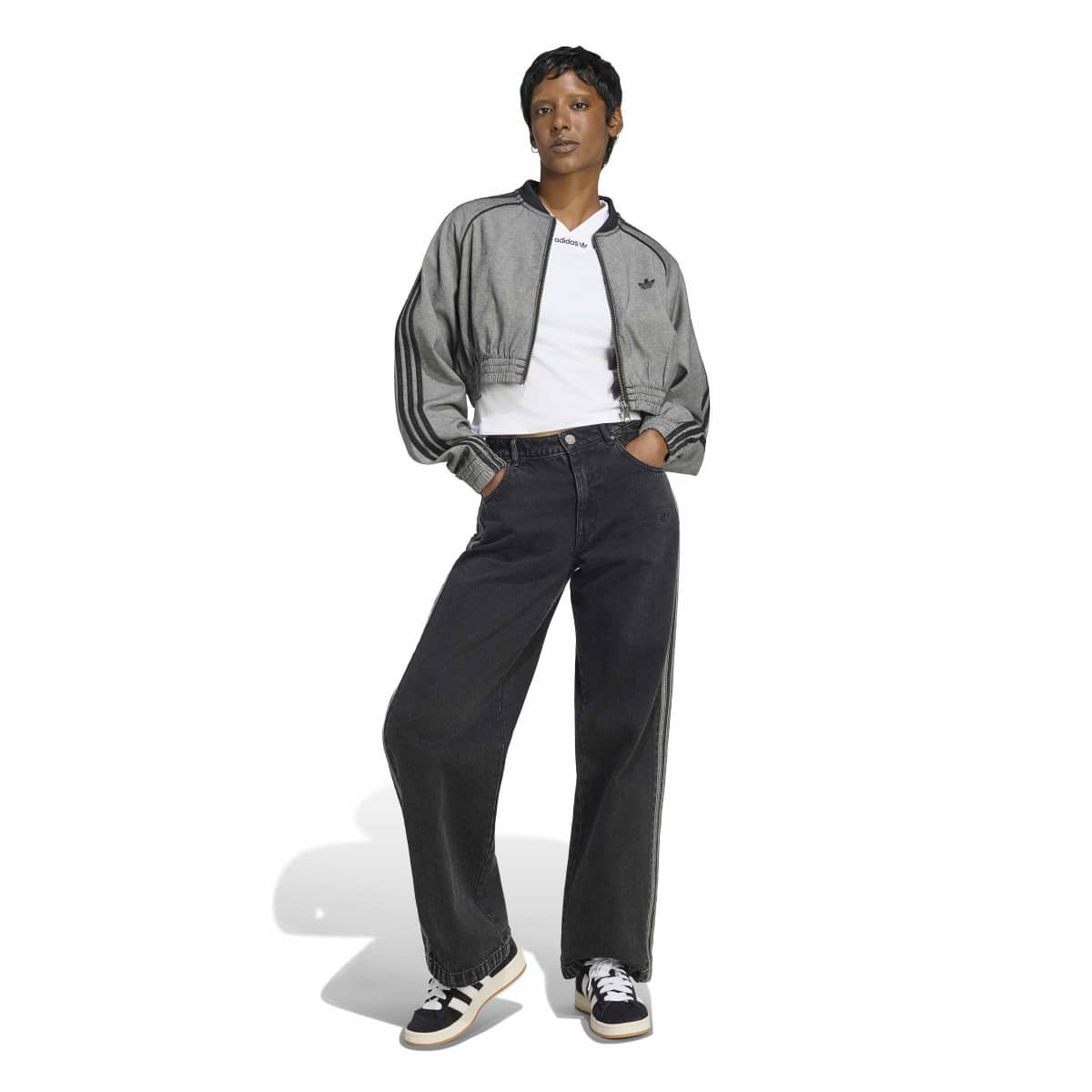 adidas Originals SST Denim Track Top アディダスオリジナルス SST デニムトラックトップ DG377-KS9215【レディース デニムジャケット ショート丈 フルジップ オーバーサイズ 26FW】