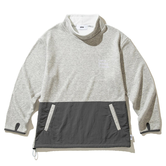 REVERSE FLEECE EMBROIDERY MOCK NECK PULLOVER